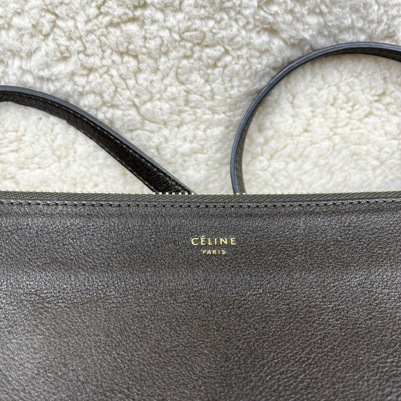 Celine Trio Goatskin Army Olive Green Phoebe Philo Small Crossbody Hand Bag EUC - Picture 4 of 15